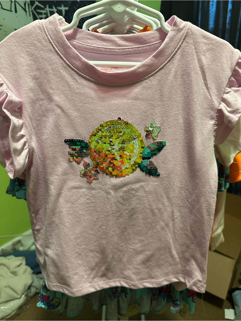 Cat & Jack Light Pink Short Sleeve Tee with Colorful Sequin Sun